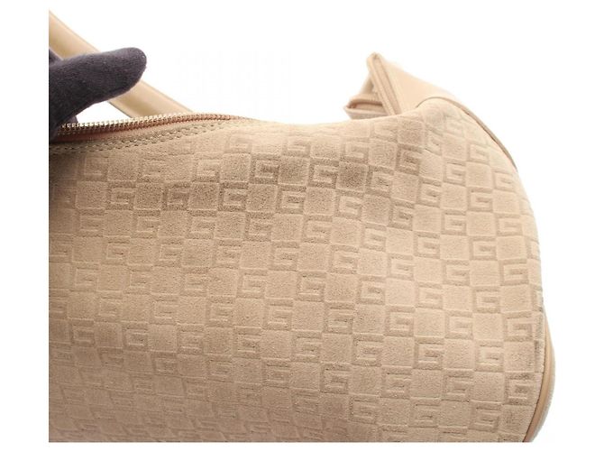 Borsa a tracolla Gucci in camoscio e pelle beige - vista 10
