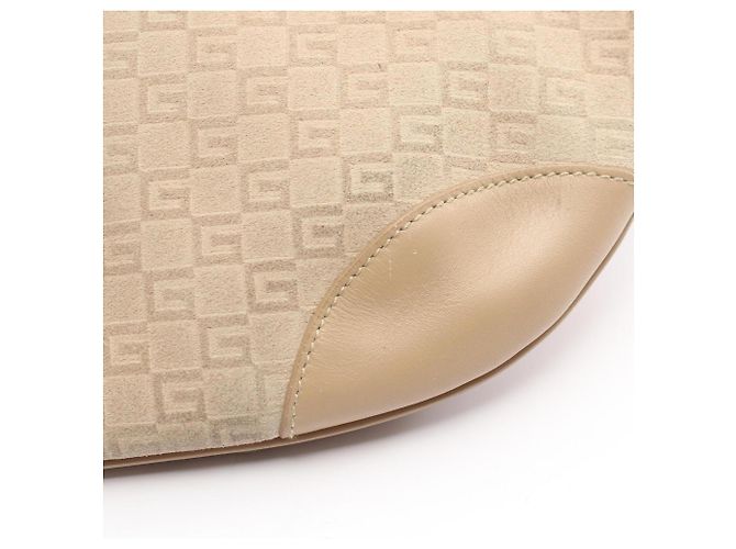 Borsa a tracolla Gucci in camoscio e pelle beige - vista 7