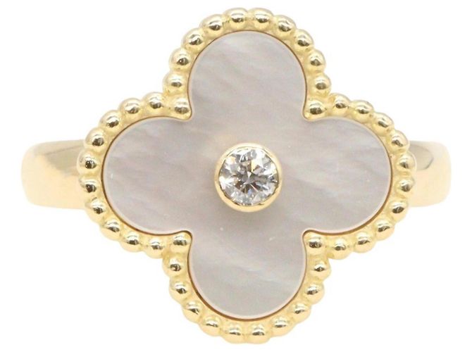 Anello Van Cleef & Arpels Vintage Alhambra Madreperla 1PD Bianco D'oro - vista 2