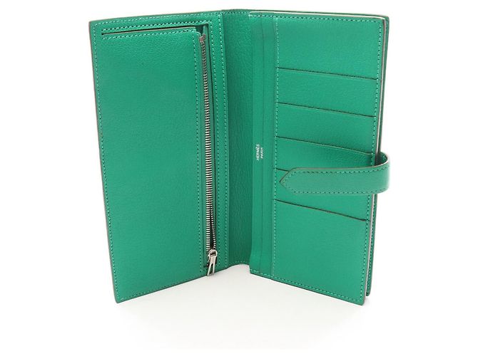 Hermès Portafoglio lungo bi-fold Hermes Bearn Soufflé Verde - vista 3