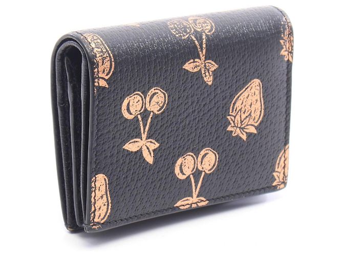 Cartera bi-fold Gucci Petite Marmont GG Fruit Pattern Negro Dorado - vista 2