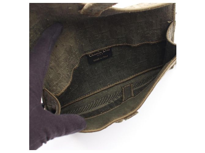 Borsa Saddle Christian Dior in pelle kaki Cachi - vista 3