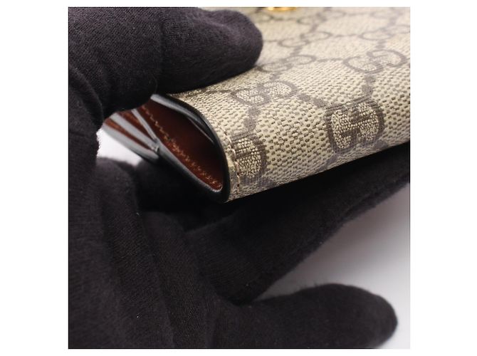 Gucci GG Supreme W-Hook Geldbörse Braun Beige - Ansicht 11