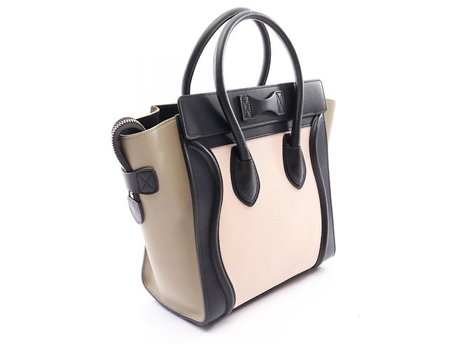 Céline Borsa Tote Celine Luggage Micro Shopper Nero Beige Crudo - vista 2