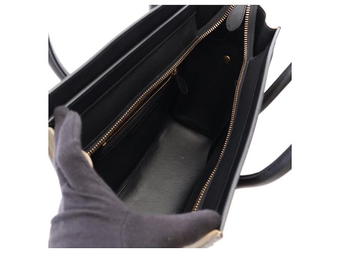 Céline Borsa Tote Celine Luggage Micro Shopper Nero Beige Crudo - vista 3