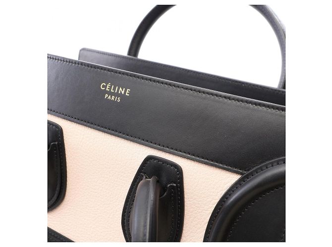 Céline Borsa Tote Celine Luggage Micro Shopper Nero Beige Crudo - vista 7
