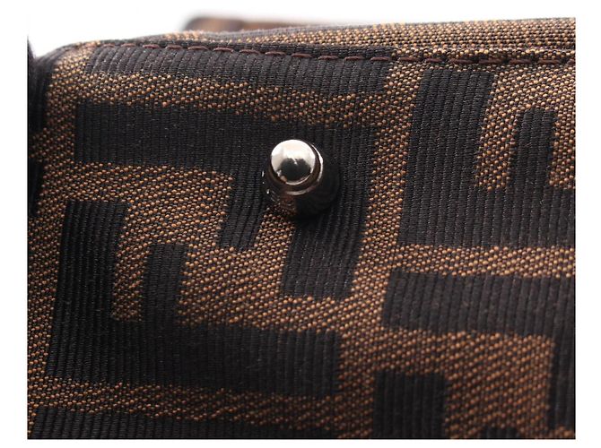 Borsa Tote Fendi Zucca Marrone e Nera Pelle e Tela Nero - vista 12