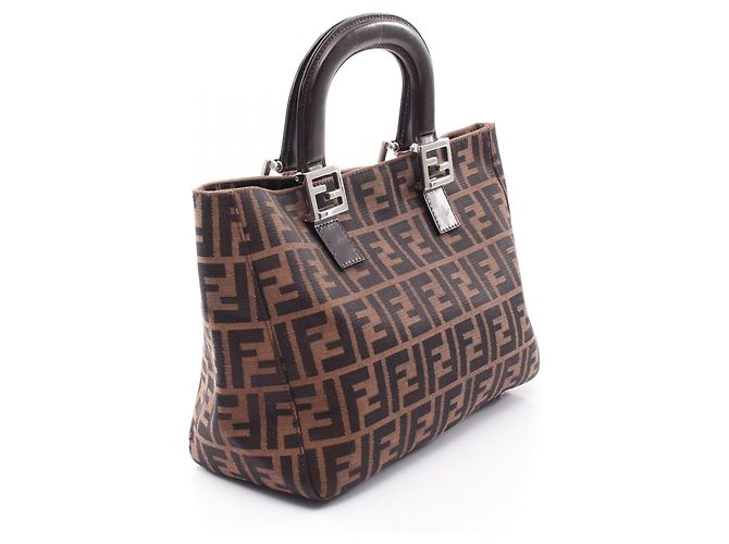 Borsa Tote Fendi Zucca Marrone e Nera Pelle e Tela Nero - vista 2
