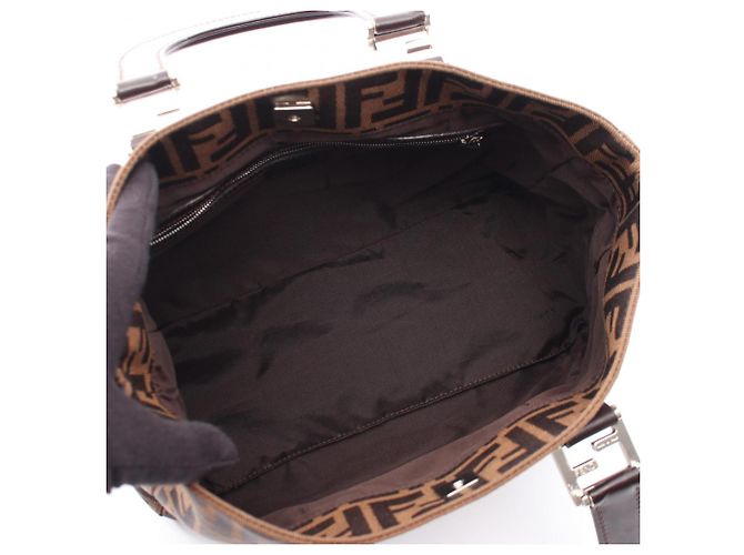 Borsa Tote Fendi Zucca Marrone e Nera Pelle e Tela Nero - vista 3