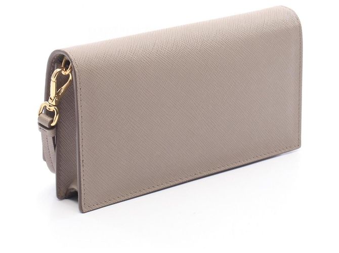 Prada Saffiano Schultertasche mit Triangle-Logo Beige - Ansicht 2