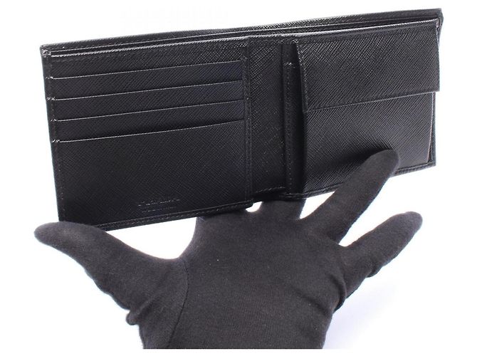 Prada Saffiano Metal Bi-fold Wallet Black - view 3