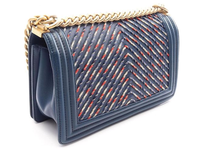 Borsa a tracolla Chanel Boy Chevron V-Stitch in pelle Blu Multicolore - vista 2