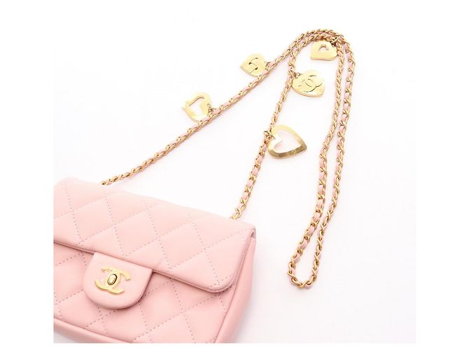 Borsa a tracolla Chanel Mini Matelassé in pelle d'agnello rosa - vista 7