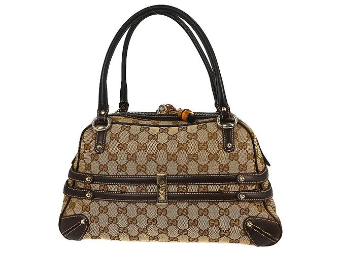 Gucci Bamboo Horsebit Canvas and Leather Marrone - vista 2