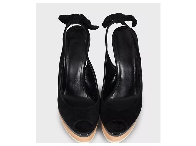 Sandales compensées imprimées en daim noir Gucci - EU 35 d'occasion - vue 2