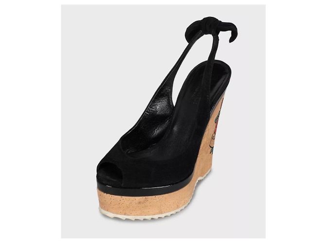 Sandales compensées imprimées en daim noir Gucci - EU 35 d'occasion - vue 3