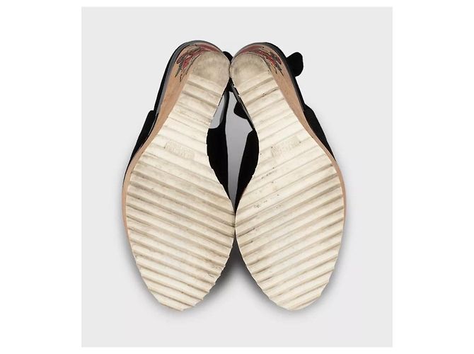 Sandales compensées imprimées en daim noir Gucci - EU 35 d'occasion - vue 5