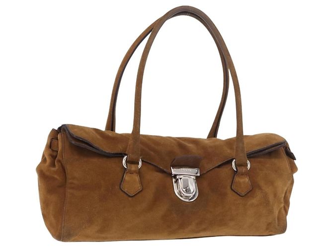Bolsa Satchel Prada Pattina Pushlock em camurça Marrom - vista 3
