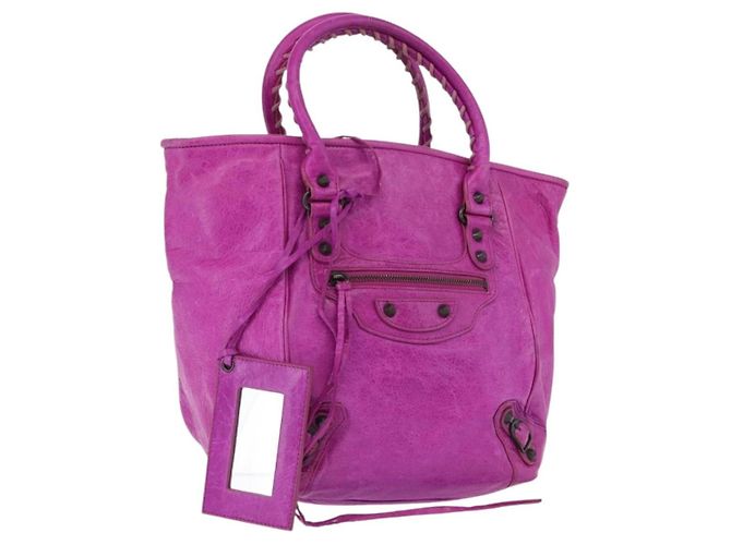 Balenciaga Classic Studs Sunday Tote Leather Medium Porpora - vista 3