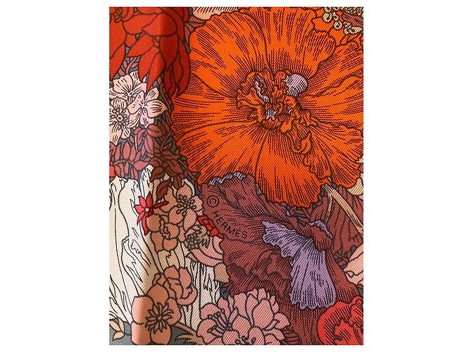 Carré Hermès in seta Twill Robe Légère Rosa Rosso Multicolore Beige Arancione Grigio - vista 4