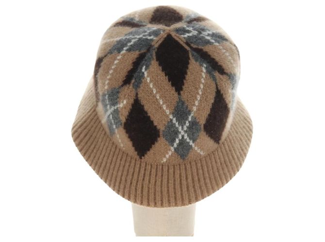 Bob Prada avec logo triangle en laine et cachemire Beige - vue 2
