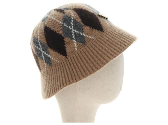 Bob Prada avec logo triangle en laine et cachemire Beige - vue 5
