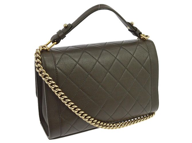 Chanel Label Click Flap Quilted Calfskin Medium Verde - vista 2