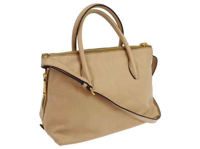 Miu Miu Madras Convertible Side Zip Satchel aus Leder Medium Beige - Ansicht 2