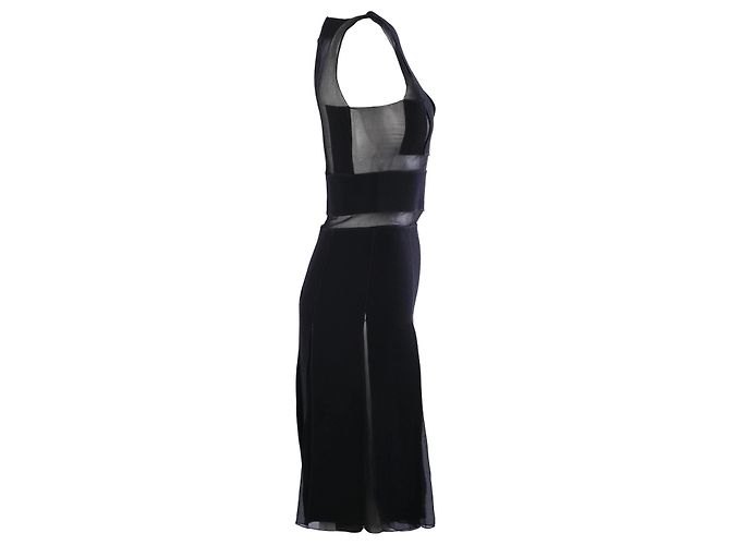 Abito Prada nero con pannelli in chiffon di seta semi-trasparente - vista 3