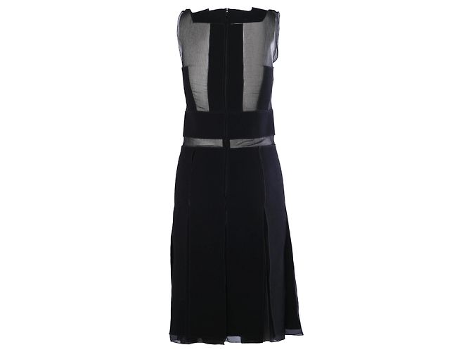 Abito Prada nero con pannelli in chiffon di seta semi-trasparente - vista 4