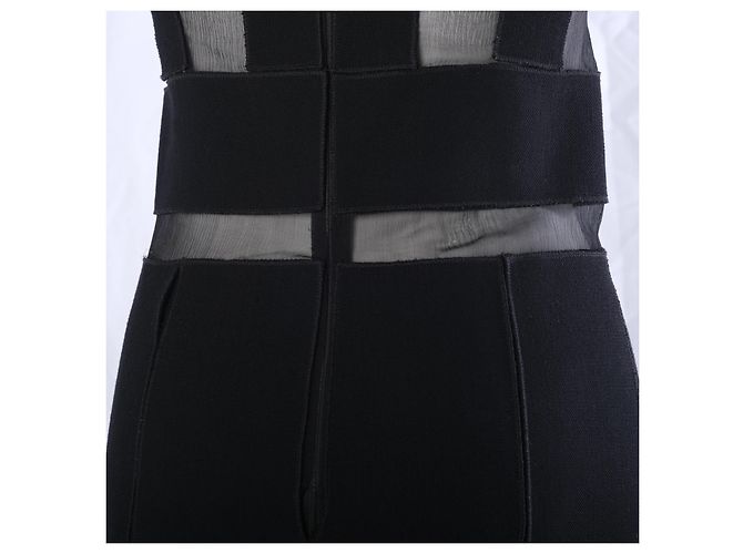Abito Prada nero con pannelli in chiffon di seta semi-trasparente - vista 5