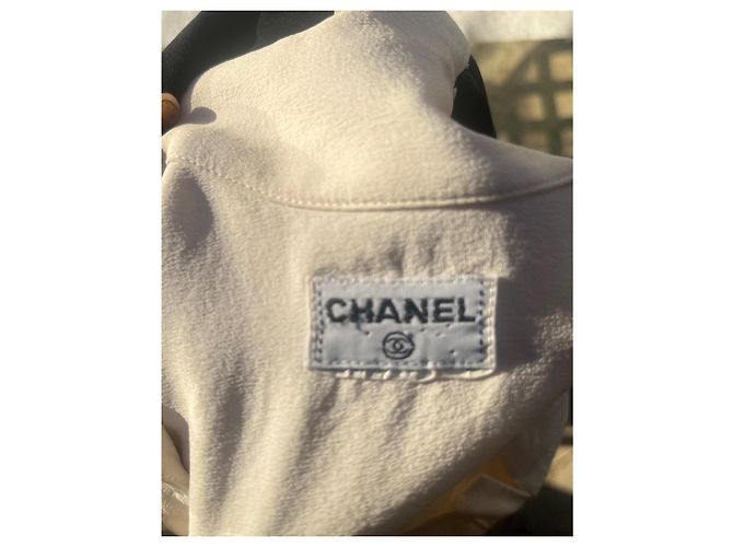 Timeless Camisa Chanel de seda crema con corbata negra Negro Crudo - vista 5