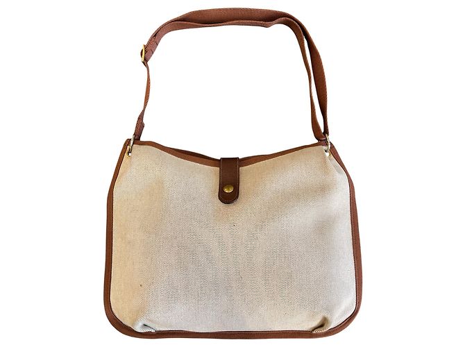 Hermès Borsa a tracolla Hermes Rodeo 1984 in tela beige e pelle marrone - vista 2