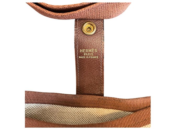 Hermès Borsa a tracolla Hermes Rodeo 1984 in tela beige e pelle marrone - vista 4