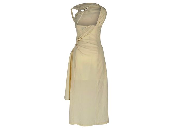 Abito midi Jacquemus Le Raphia La Robe Abanada in lana crema Bianco Crudo - vista 3