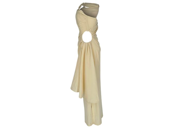 Abito midi Jacquemus Le Raphia La Robe Abanada in lana crema Bianco Crudo - vista 4