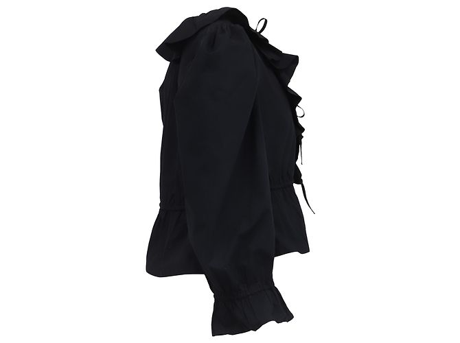 Ulla Johnson Bluse mit Rüschenkragen aus schwarzer Baumwolle - Ansicht 3