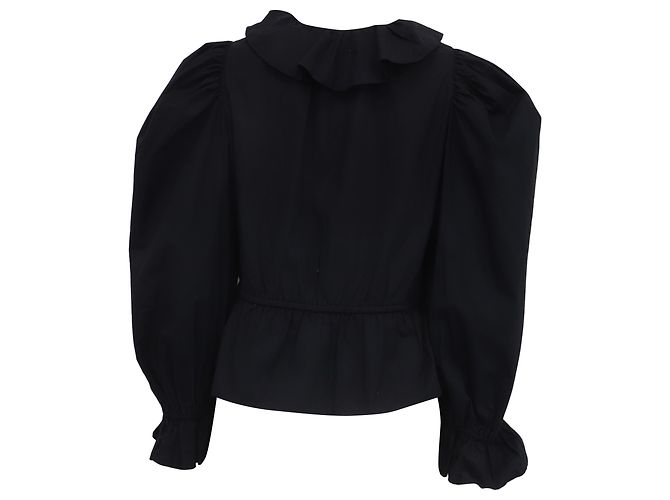 Ulla Johnson Bluse mit Rüschenkragen aus schwarzer Baumwolle - Ansicht 4
