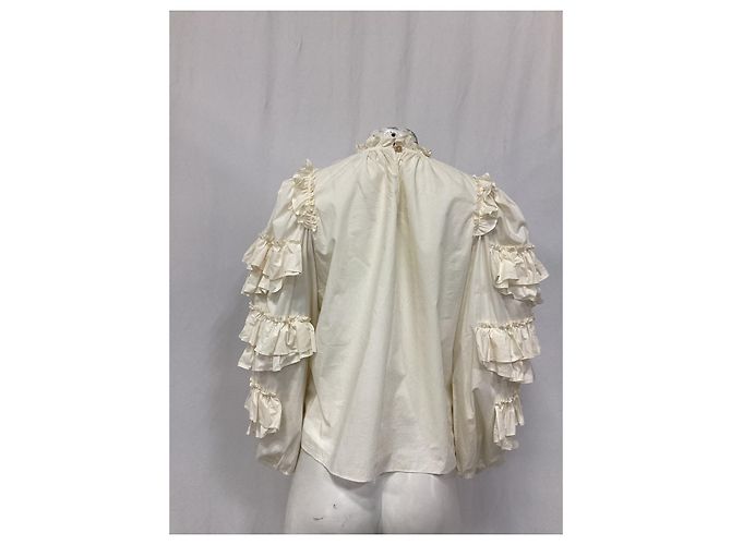 Blusa Ulla Johnson Pippa com mangas folhadas em algodão marfim Branco Cru - vista 13
