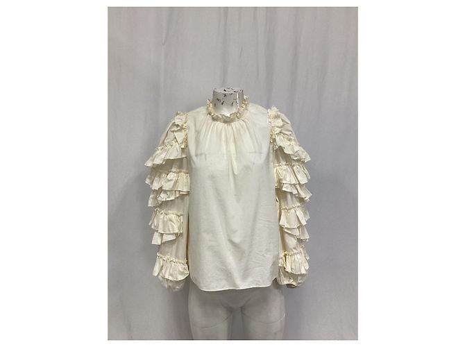 Blusa Ulla Johnson Pippa com mangas folhadas em algodão marfim Branco Cru - vista 16