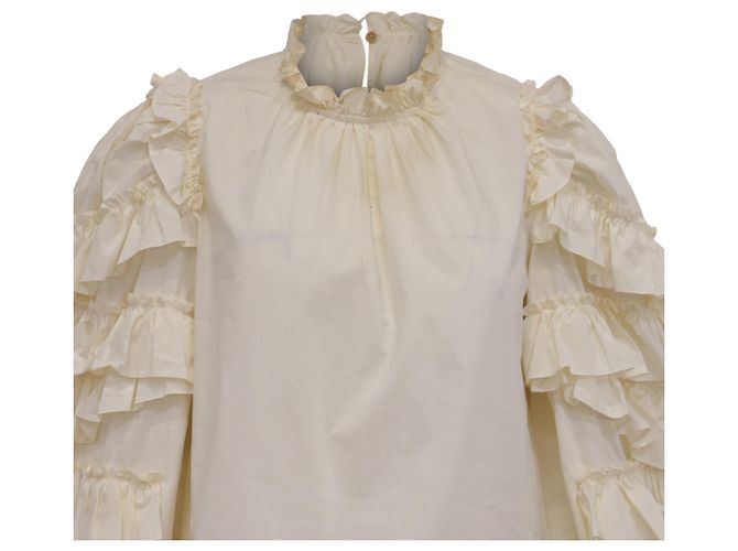 Blusa Ulla Johnson Pippa com mangas folhadas em algodão marfim Branco Cru - vista 2