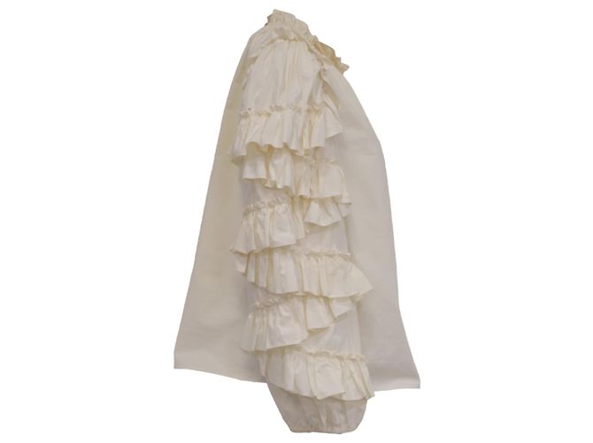 Blusa Ulla Johnson Pippa com mangas folhadas em algodão marfim Branco Cru - vista 3