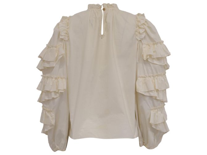 Blusa Ulla Johnson Pippa com mangas folhadas em algodão marfim Branco Cru - vista 4
