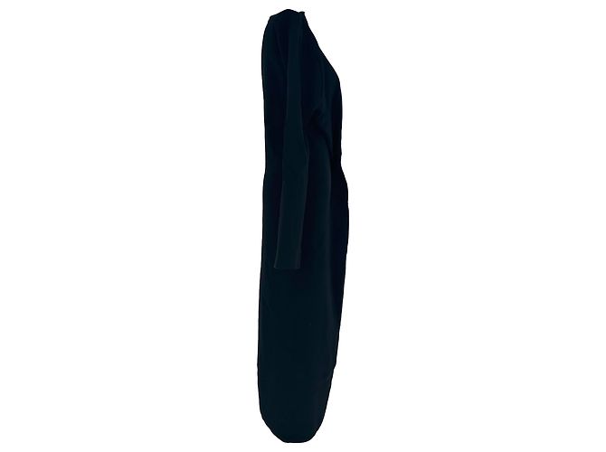 Max Mara Sportmax Midi-Kleid mit langen Ärmeln und Drapierung aus schwarzem Polyester - Ansicht 2
