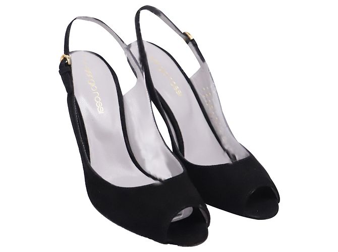 Sandali Slingback Sergio Rossi con tacco in camoscio nero - vista 3