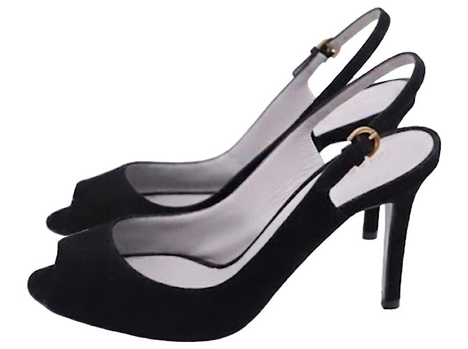 Sandali Slingback Sergio Rossi con tacco in camoscio nero - vista 4