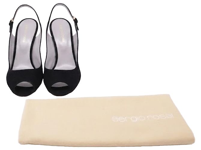 Sandali Slingback Sergio Rossi con tacco in camoscio nero - vista 6