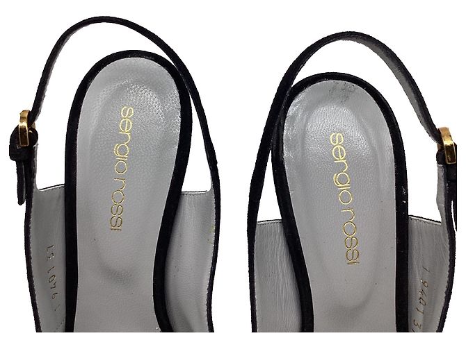 Sandali Slingback Sergio Rossi con tacco in camoscio nero - vista 7