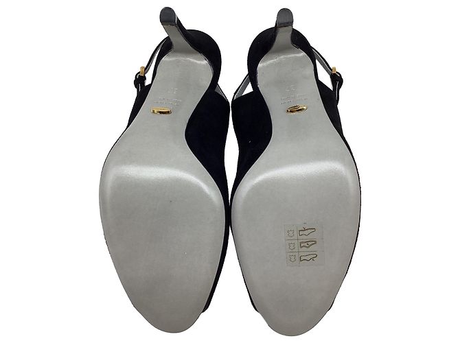 Sandali Slingback Sergio Rossi con tacco in camoscio nero - vista 9