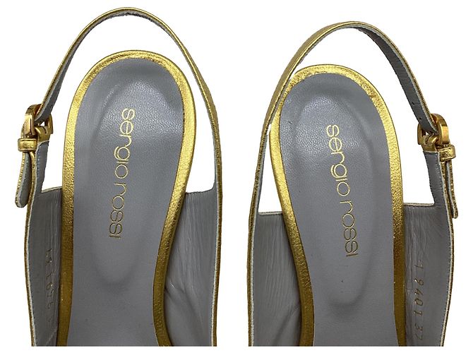 Sandali Slingback Sergio Rossi in pelle dorata D'oro - vista 11
